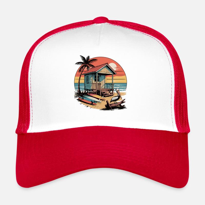 Cabane du surfeur au coucher du soleil Casquette trucker 