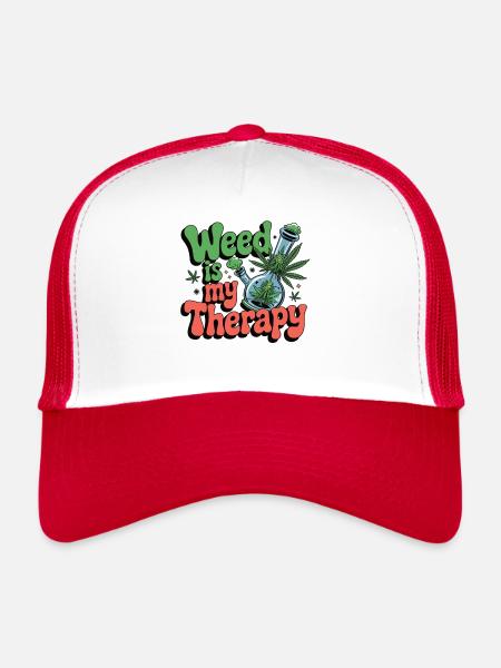 L’herbe est ma thérapie - relaxation sur ordonnance - Casquette trucker  - blanc/rouge - Devant