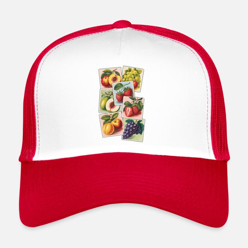 Vintage Obst Briefmarken - Trucker Cap - Weiß/Rot