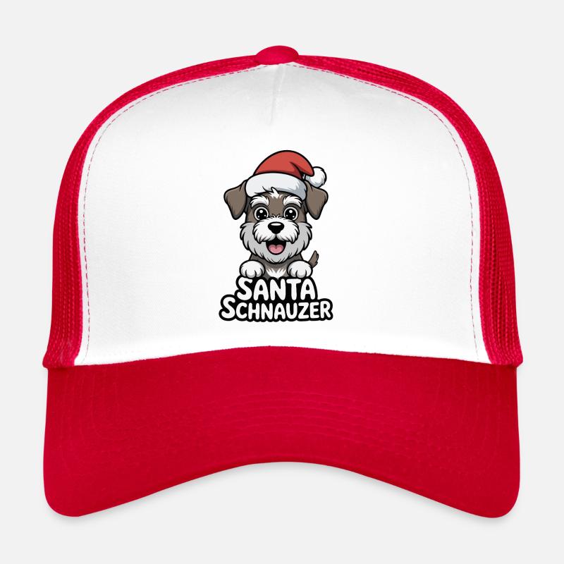 Santa Schnauzer, Dog, Christmas Gift - Trucker Cap - white/red