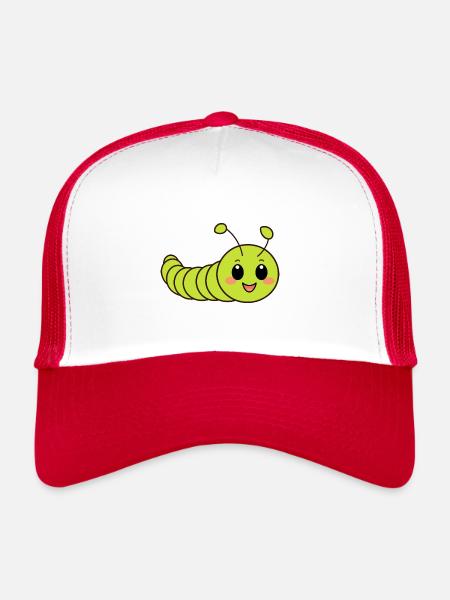 Chenilles insecte Amour petite chenille - Casquette trucker  - blanc/rouge - Devant
