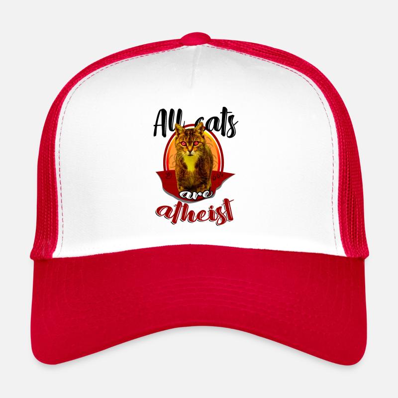 Chat athée Lucifer - Casquette trucker  - blanc/rouge