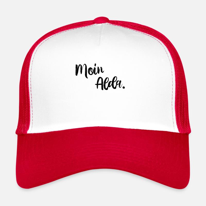 Moin Alda. Geschenk für Ostfriesen. - Trucker Cap - Weiß/Rot