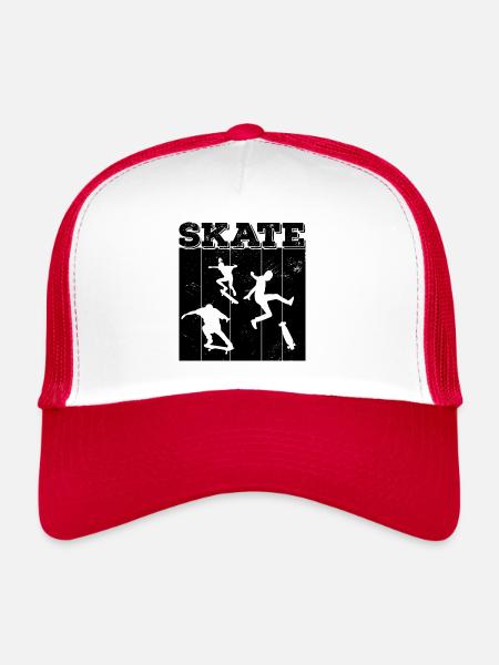 Skate, skaten, Skater, Skateboard - Casquette trucker  - blanc/rouge - Devant