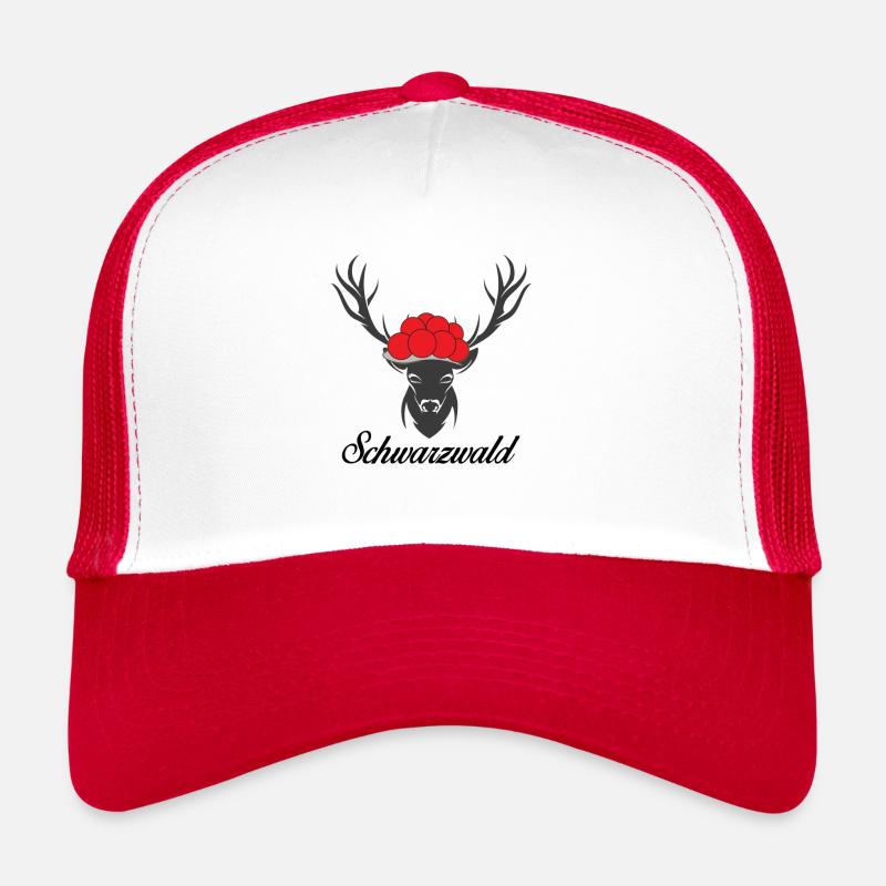 Schwarzwald Bollenhut Hirsch Autoaufkleber - Trucker Cap - Weiß/Rot