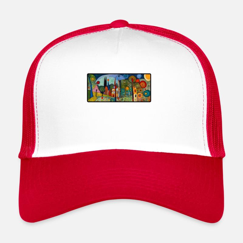 Design abstrait, moderne et coloré - Casquette trucker  - blanc/rouge
