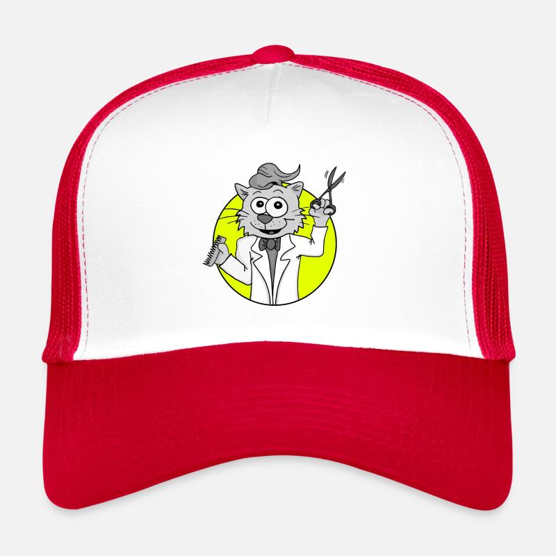 Retro Friseurkatze - Friseurmotiv - Trucker Cap - Weiß/Rot