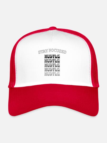 Stay Focused Hustle – Motivation dans un look rétro - Casquette trucker  - blanc/rouge - Devant