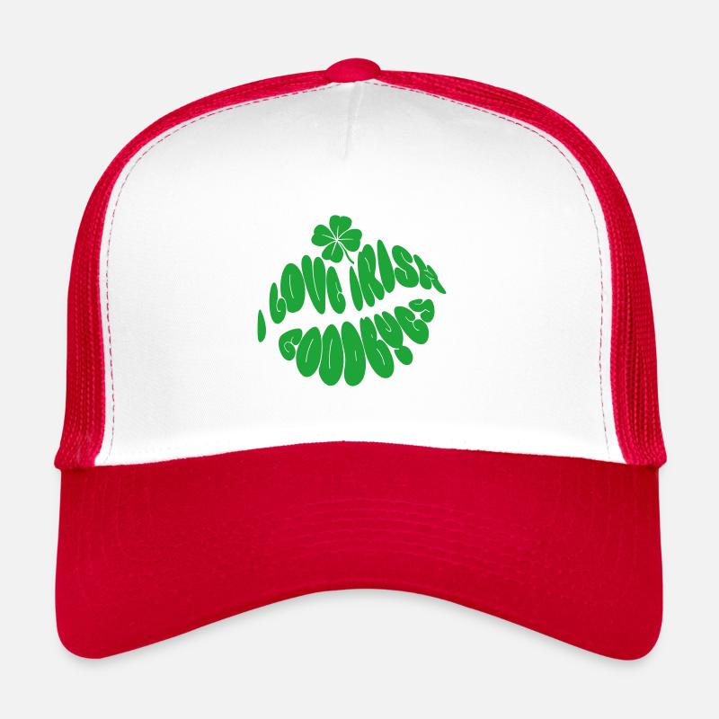 I Love Irish Goodbyes Green Lips Typography Design Trucker Cap