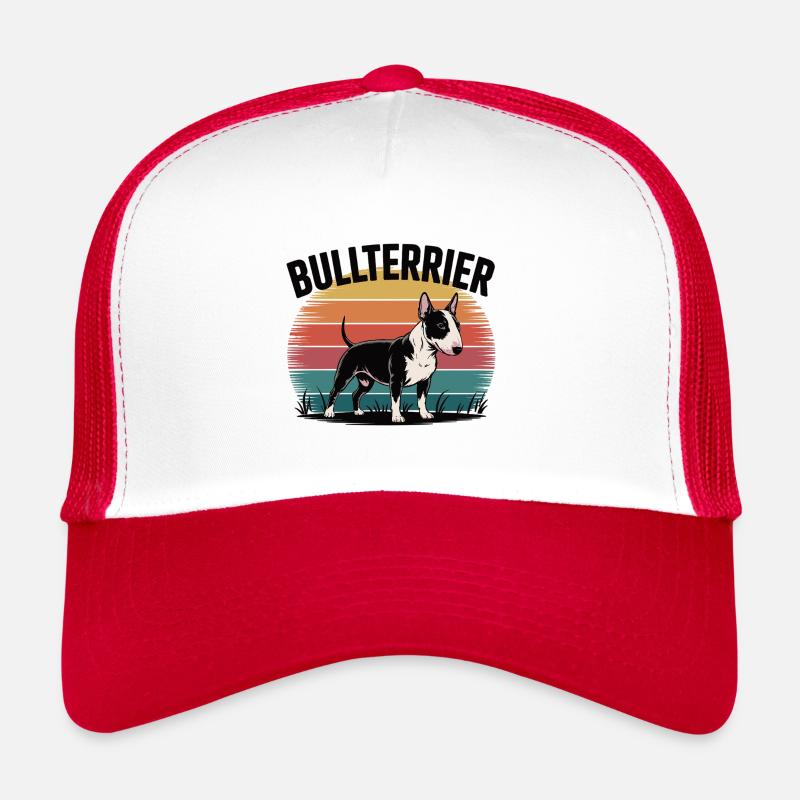 Bullterrier im Retro Sonnen-Style - Trucker Cap - Weiß/Rot