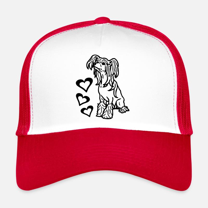 chinesecrestedhairless03 - Casquette trucker  - blanc/rouge