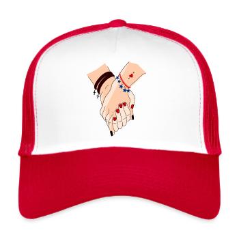 mains entrelacées pour être ensemble - Casquette trucker  - blanc/rouge - Devant