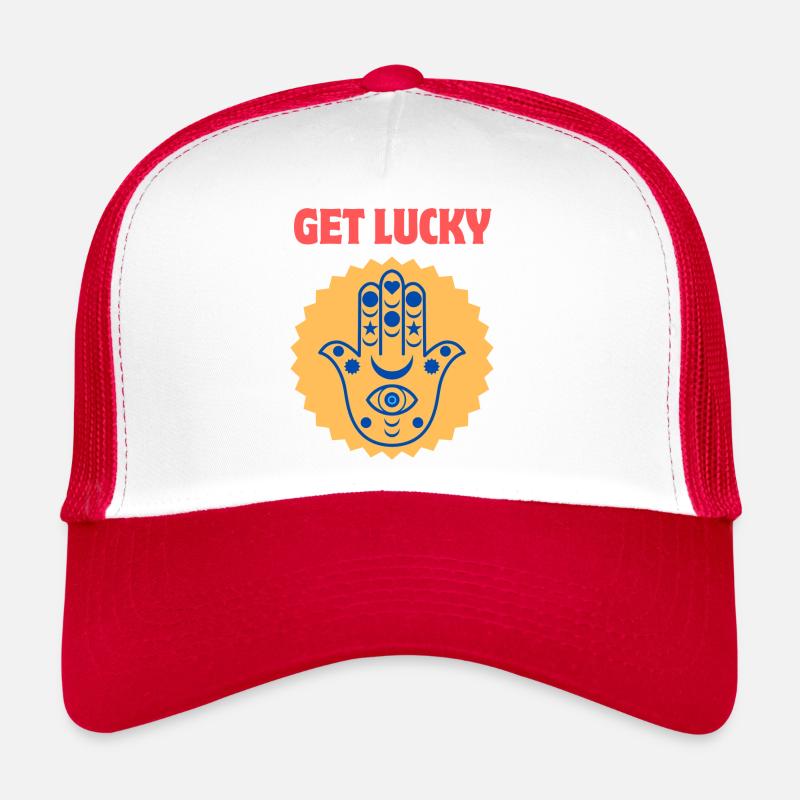 Get Lucky / Hamsa (Hand von Fatima) - Trucker Cap - Weiß/Rot