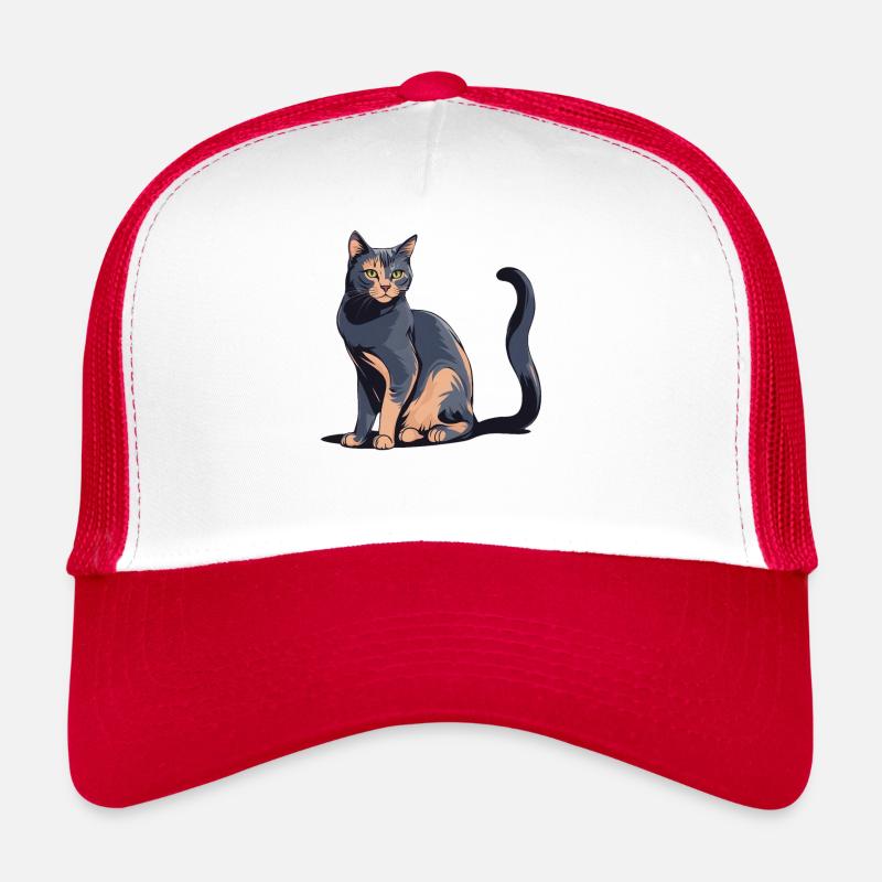 Süße Maine Coon Katze Siam Geschenk Idee Haustier - Trucker Cap - Weiß/Rot