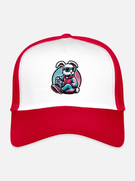Gamer Easter Bunny for Nerds and Gamers - Trucker Cap - white/red - Front