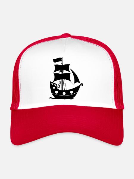Bateau pirate - Casquette trucker  - blanc/rouge - Devant