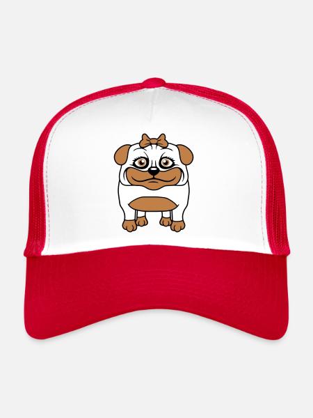 chien carlin fille jolie arc femme femme - Casquette trucker  - blanc/rouge - Devant