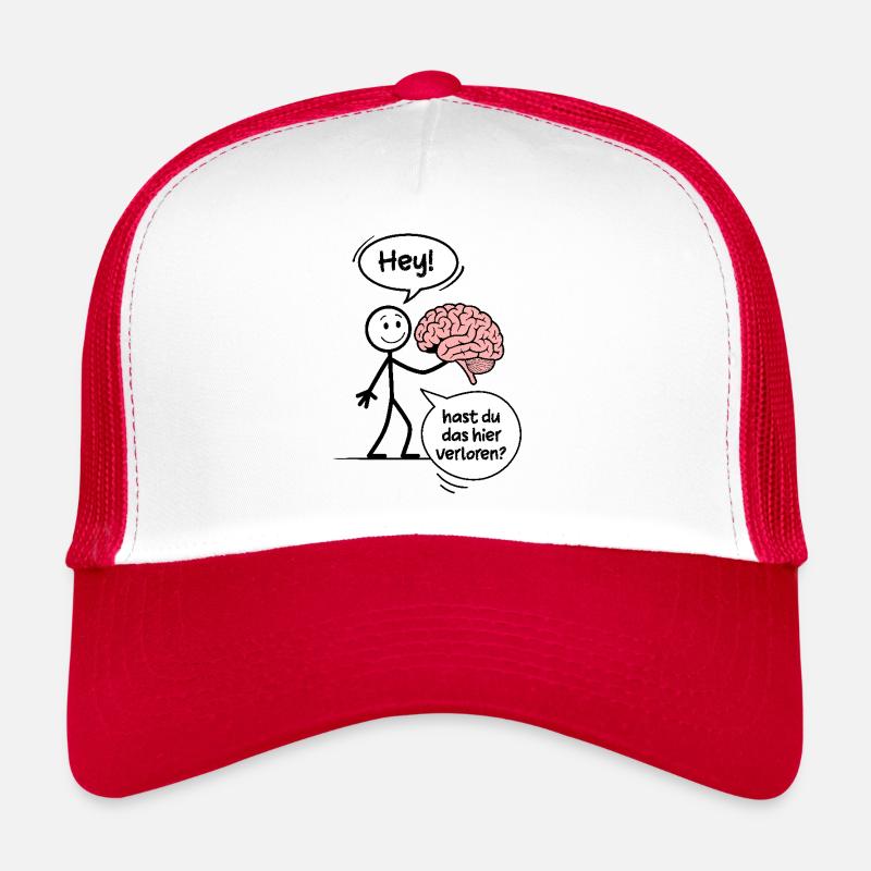 Lustiges Strichmännchen mit verlorenem Gehirn - Trucker Cap - Weiß/Rot