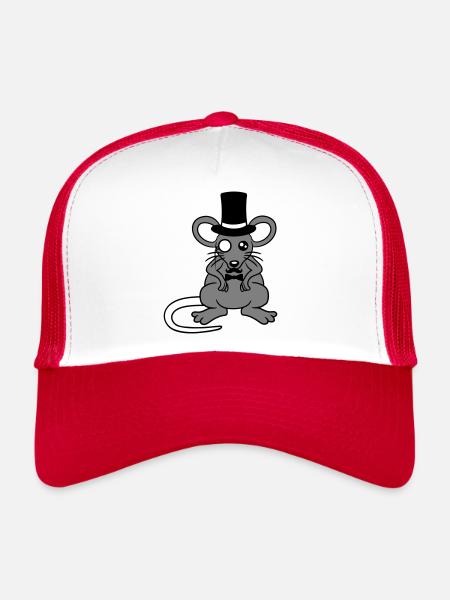 Mr. Mouse Top Hat Monocle Glasses Rich Mr. - Trucker Cap - white/red - Front