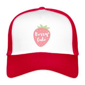Strawberry Berry Cute Pun Illustration - Trucker Cap - white/red - Front