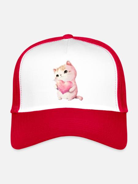 Mignon bébé chat maman enfants T-shirt - Casquette trucker  - blanc/rouge - Devant