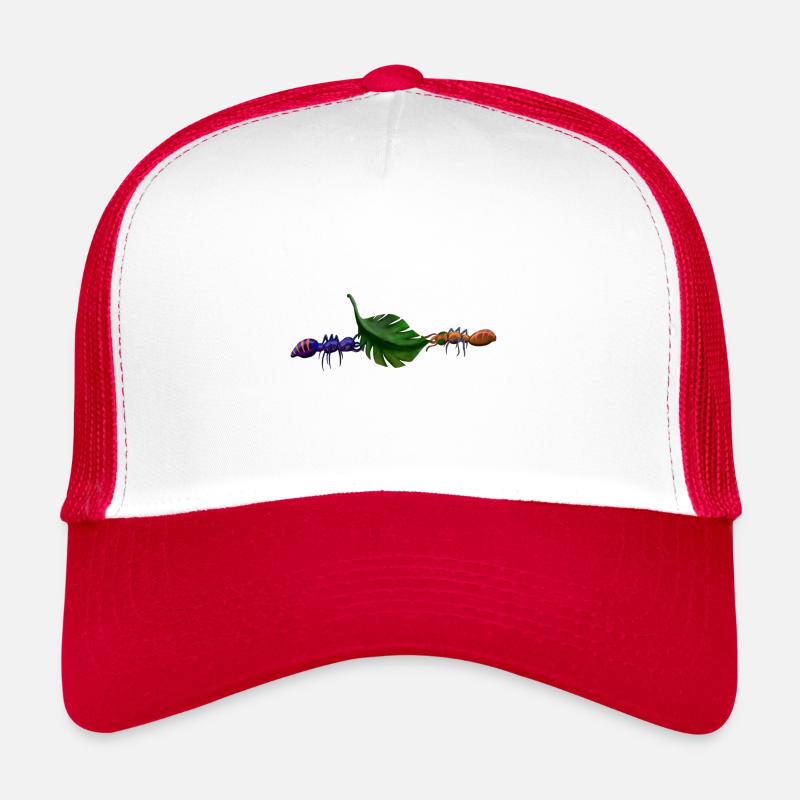 2 Ameisen tragen Blatt in Teamwork - Trucker Cap - Weiß/Rot