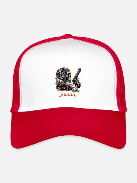 « Éternel rebelle : l’art de l’immortalité » - Casquette trucker  - blanc/rouge - Devant