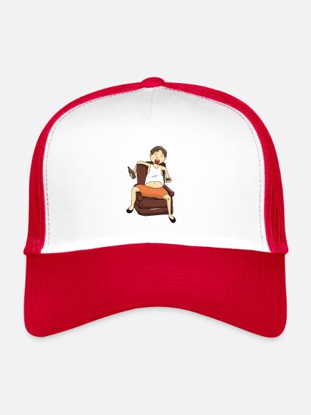 Canapé Pomme de terre Bière REGARDER TV - Casquette trucker  - blanc/rouge - Devant