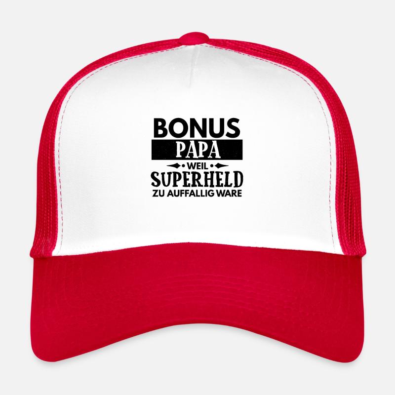 Bonus Papa weil Superheld zu Auffaellig waere - Trucker Cap - Weiß/Rot
