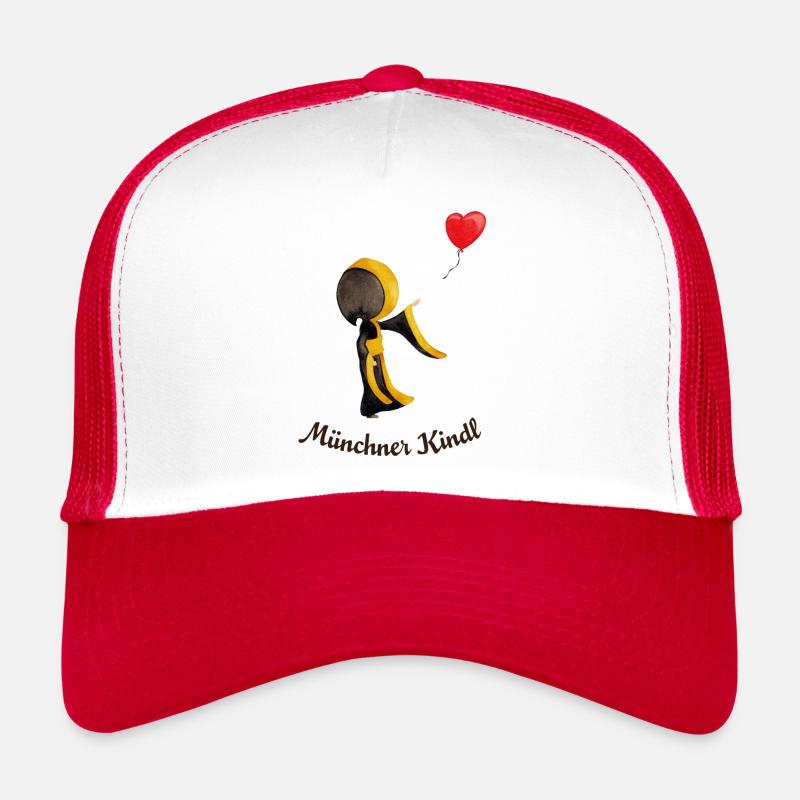Münchner Kindl mit Herz-Luftballon und Text dunkel Trucker Cap