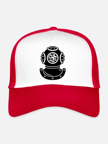 Diving helmet with creature eyes - Trucker Cap - white/red - Front