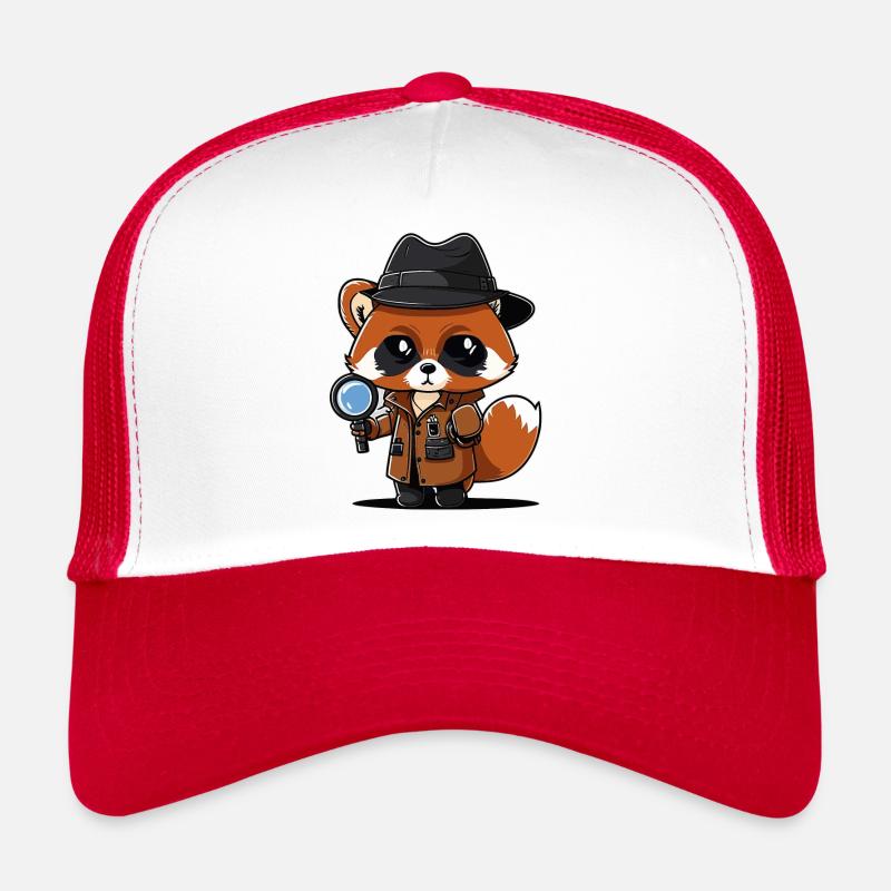 roter Panda Detektiv - Trucker Cap - Weiß/Rot