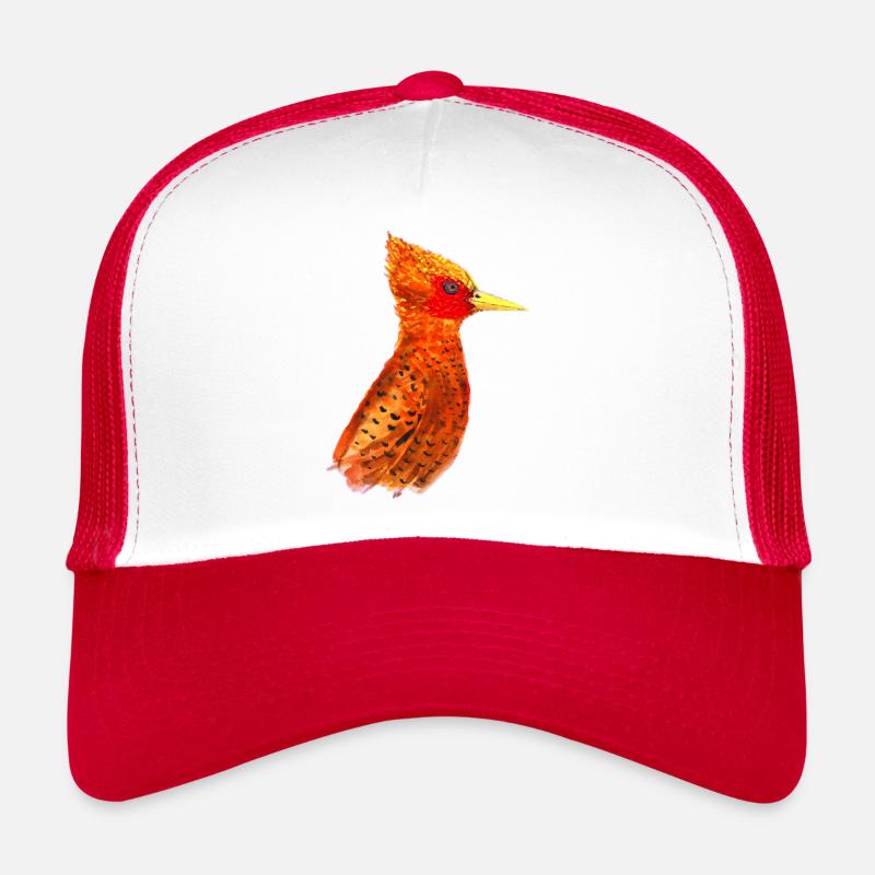 Oiseau rouge feu peint à la main - Casquette trucker  - blanc/rouge