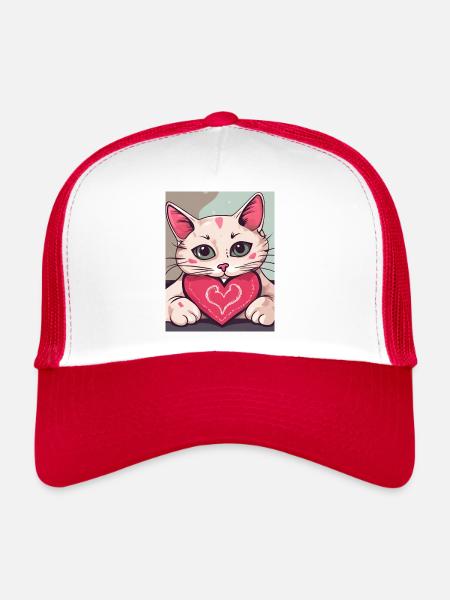 Love Hurts - Cat - Trucker Cap - white/red