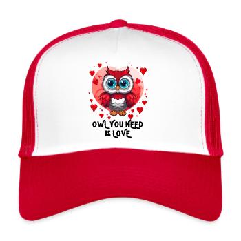 Alles was du brauchst ist Liebe Eule - Trucker Cap - Weiß/Rot - Vorne
