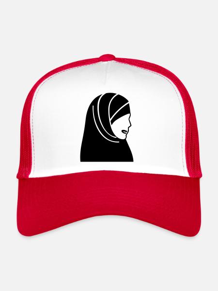 hijab foulard femme musulmane - Casquette trucker  - blanc/rouge - Devant