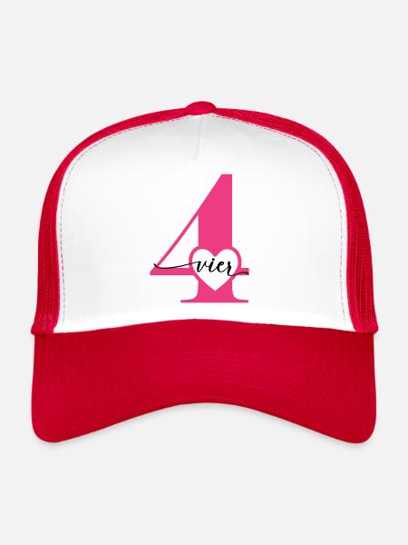 Digit Four 4 with Heart - Trucker Cap - white/red - Front
