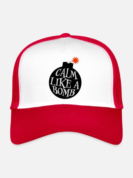 Calme comme une bombe Paradoxe Ironie Humour Blague explosive - Casquette trucker  - blanc/rouge - Devant