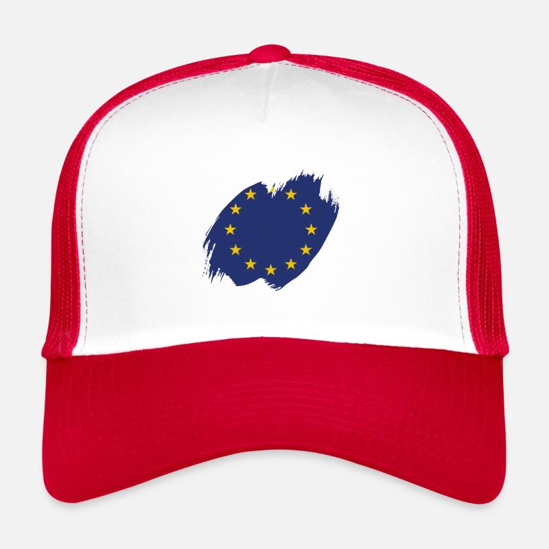 Drapeau de l’Europe EU Euro Drapeau européen - Casquette trucker  - blanc/rouge