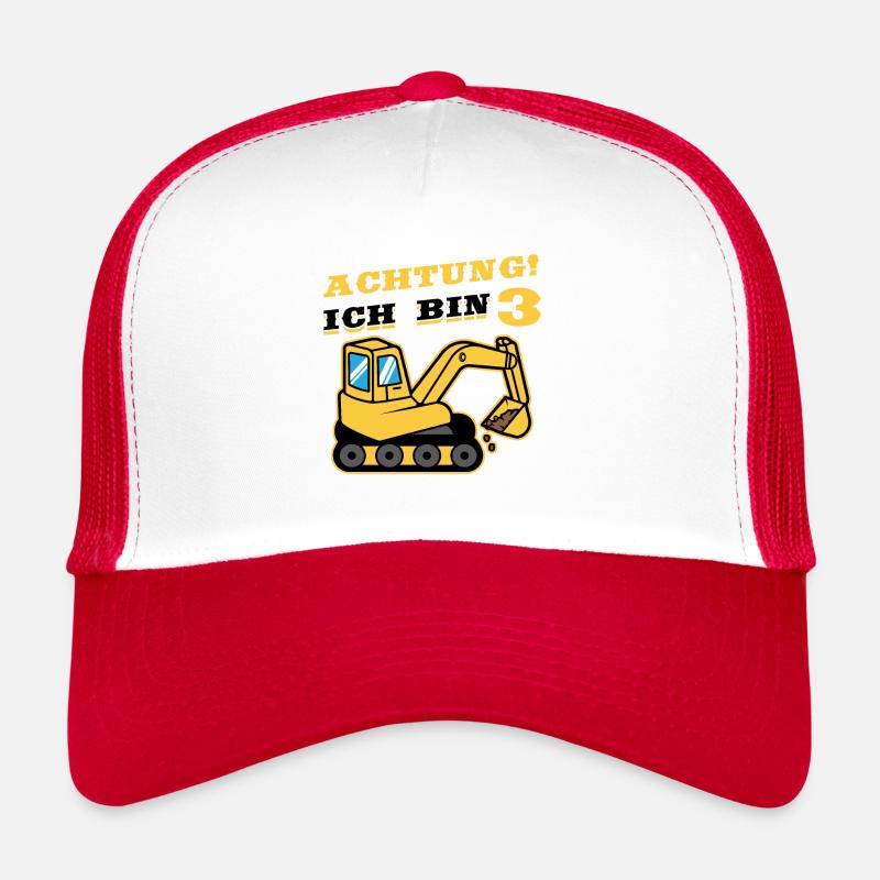 Achtung ich bin 3 Raupenbagger Bagger - Trucker Cap - Weiß/Rot