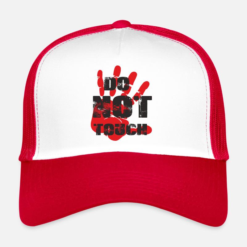 red hand, stop, do not touch Trucker Cap