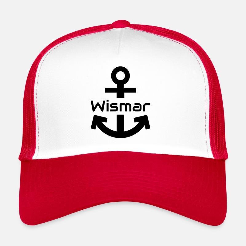 Anker mit Wismar Schriftzug - Trucker Cap - Weiß/Rot