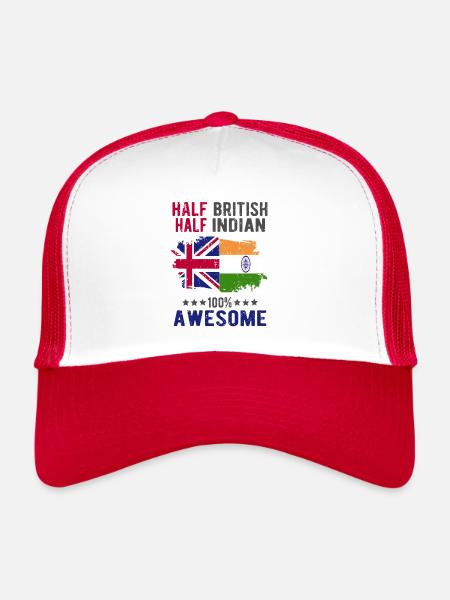 Moitié britannique moitié indien - Casquette trucker  - blanc/rouge - Devant