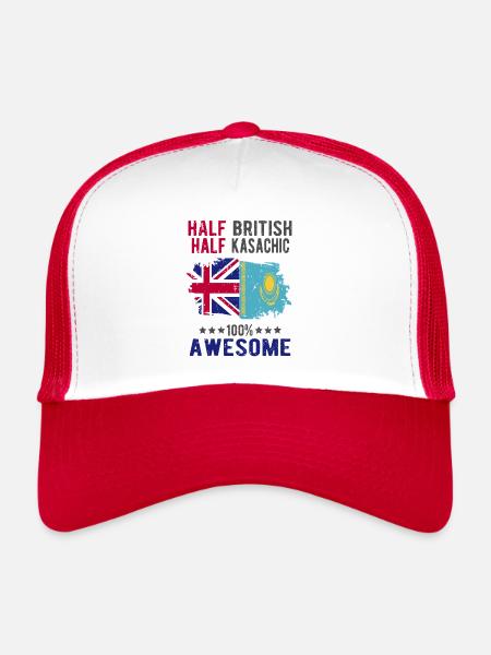Halb Brite Halb Kasache - Trucker Cap - Weiß/Rot - Vorne