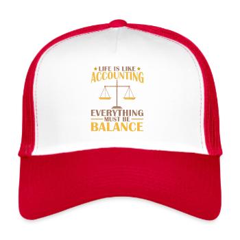 Das Leben ist wie eine Buchhaltung - Trucker Cap - Weiß/Rot - Vorne