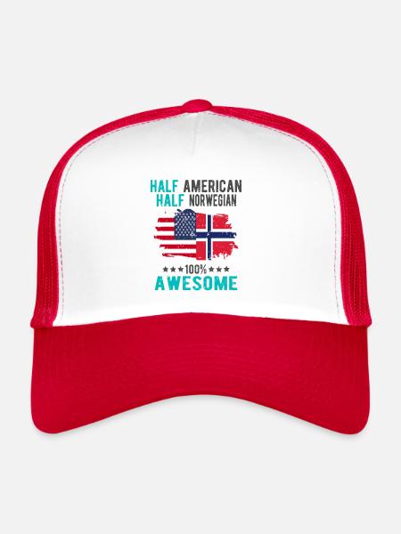 Moitié américain moitié norvégien - Casquette trucker  - blanc/rouge - Devant