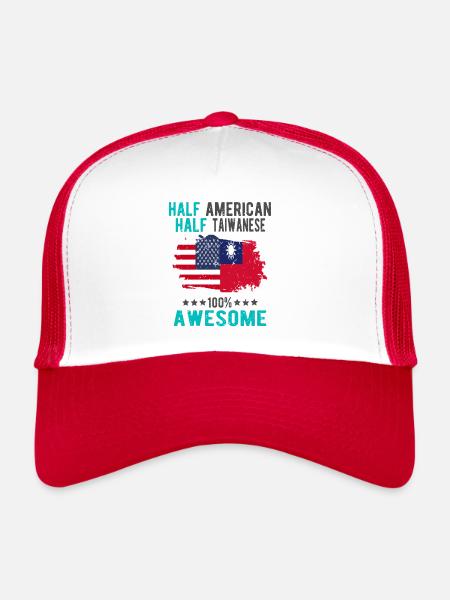Moitié américain moitié taïwanais - Casquette trucker  - blanc/rouge - Devant