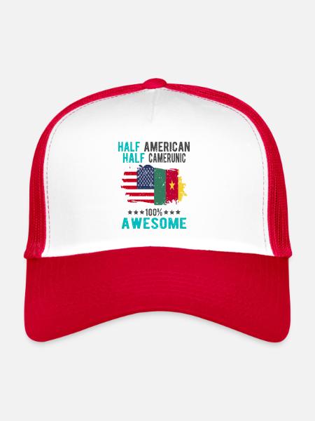 Moitié américain moitié camerounais - Casquette trucker  - blanc/rouge - Devant