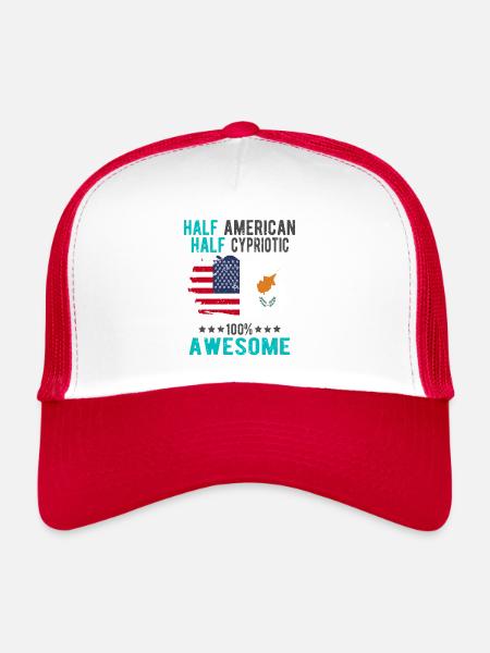 Mi-Américain, mi-Chypriote - Casquette trucker  - blanc/rouge - Devant