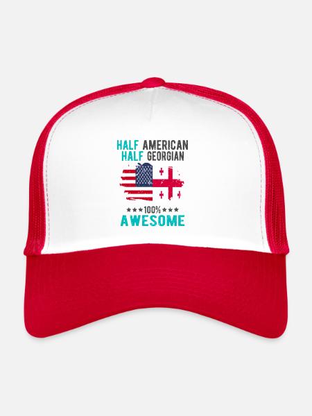 Moitié américain moitié géorgien - Casquette trucker  - blanc/rouge - Devant